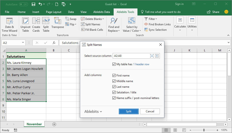 Splitting Names In Excel Splitting Names In Excel